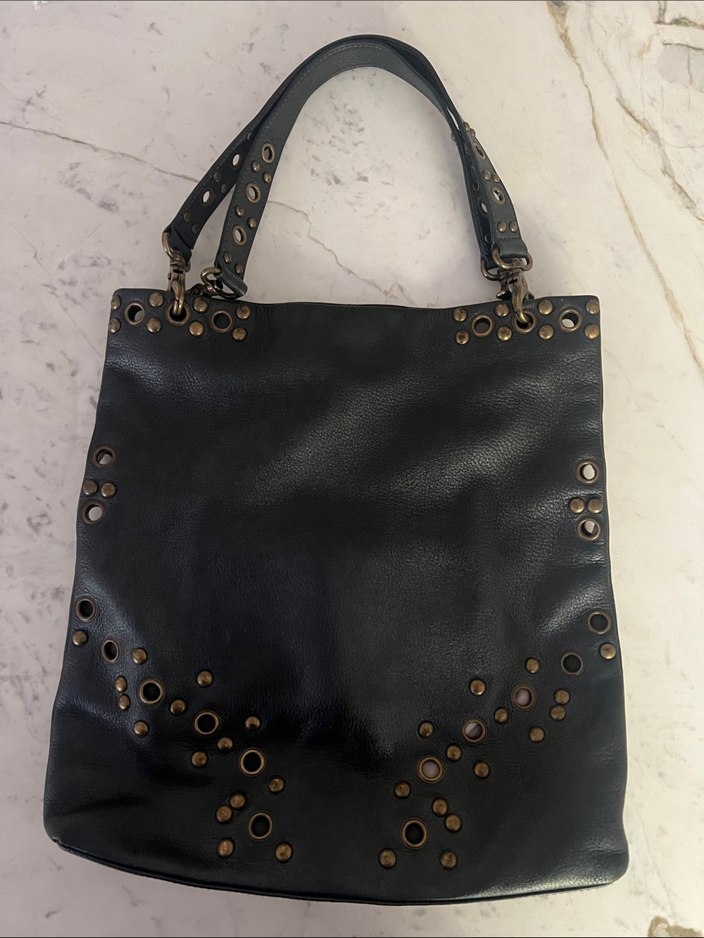 HOBO International Black Leather Bronze Grommet Shoulder Handbag